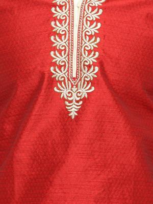 red dupion kurta pyjama set - 15904300 - Standard Image - 4