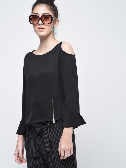 cold shoulder zipper detail top - 15905902 - Standard Image - 1