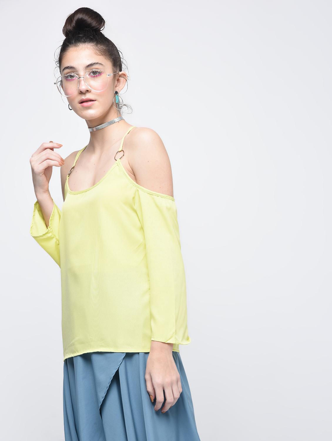 criss-cross back cold shoulder top - 15905908 - Zoom Image - 1