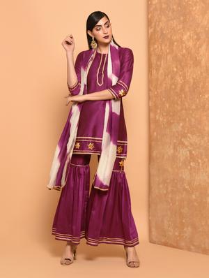 gota work silk kurta sharara with dupatta set - 15906509 - Standard Image - 2