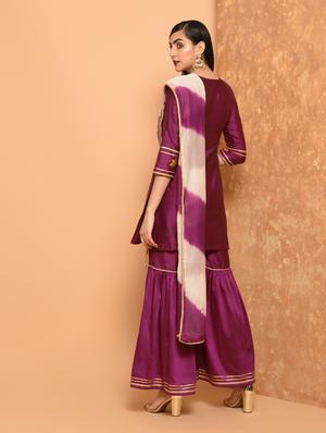gota work silk kurta sharara with dupatta set - 15906509 - Standard Image - 3