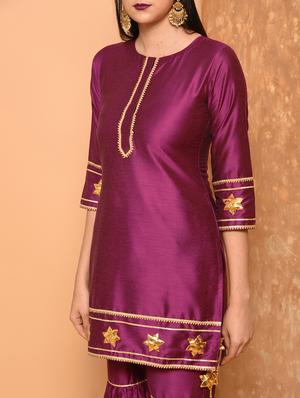 gota work silk kurta sharara with dupatta set - 15906509 - Standard Image - 5
