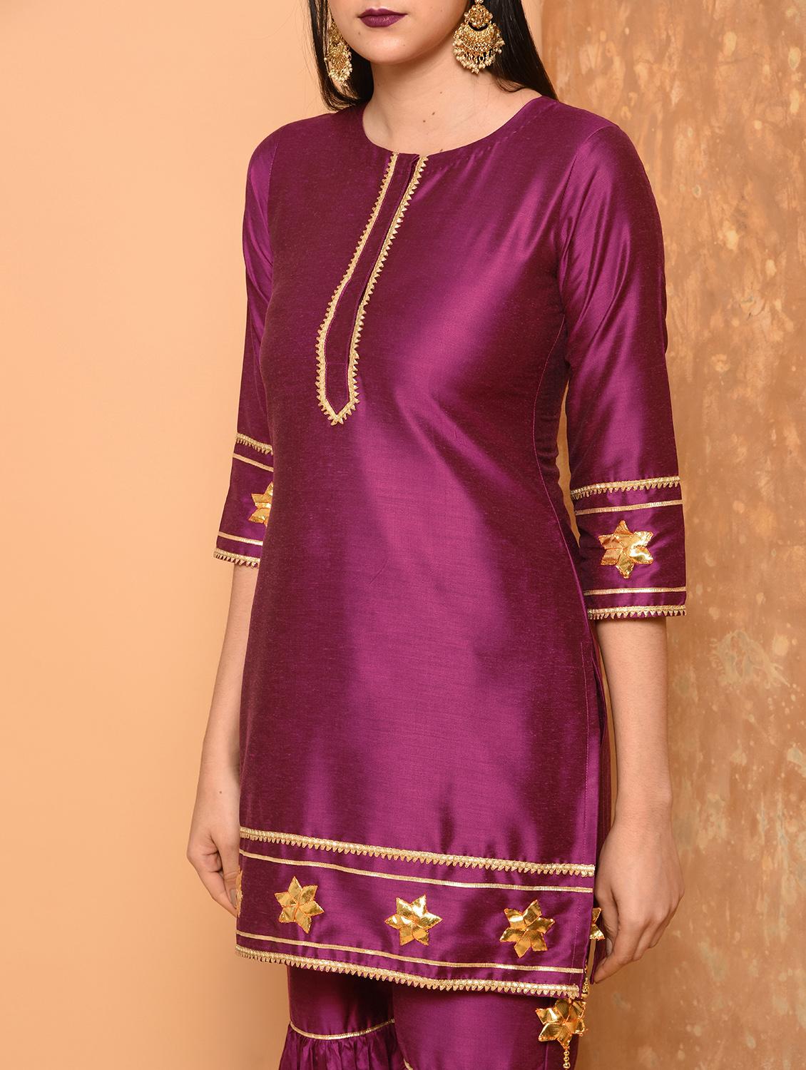 gota work silk kurta sharara with dupatta set - 15906509 - Zoom Image - 5