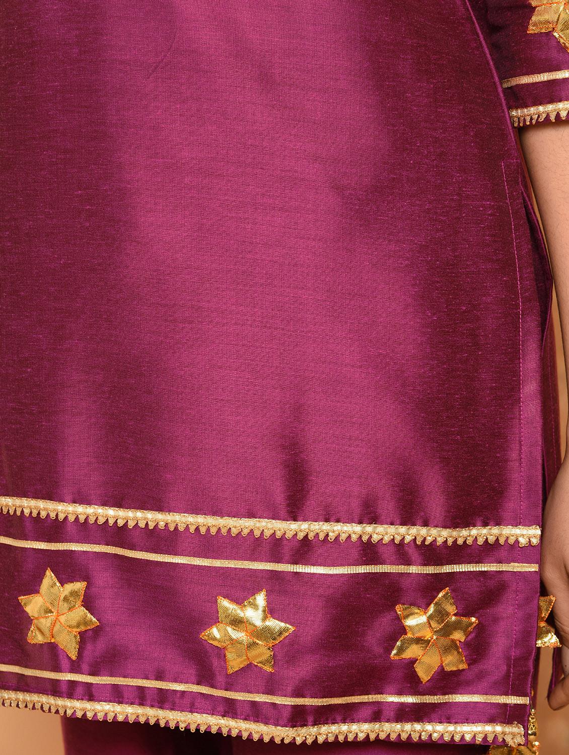 gota work silk kurta sharara with dupatta set - 15906509 - Zoom Image - 6