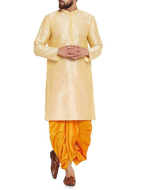 beige dupion dhoti kurta set - 15906569 - Standard Image - 1