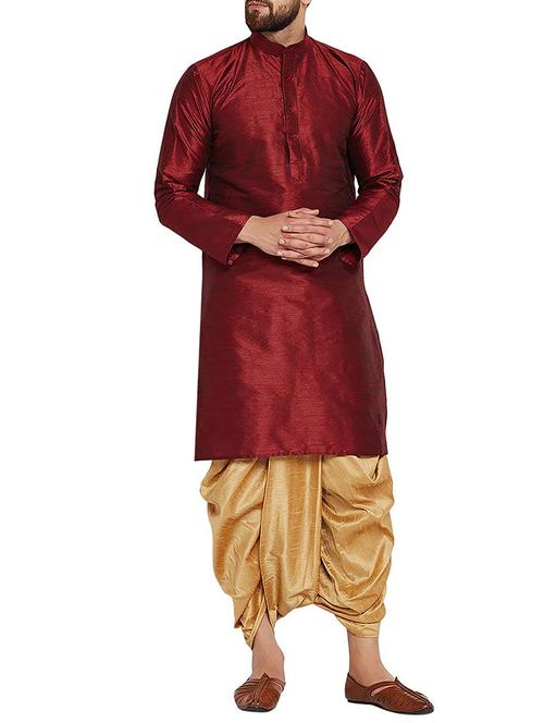 maroon dupion dhoti kurta set - 15906581 - Standard Image - 1