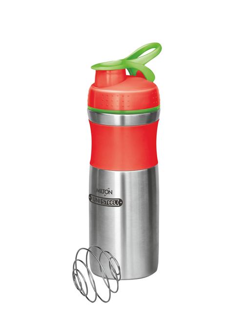 miton promix 800 unisteel protein shaker stainless steel gym bottle with ss spring ball, 800 ml, red - 15906765 - Very Small Image - 1