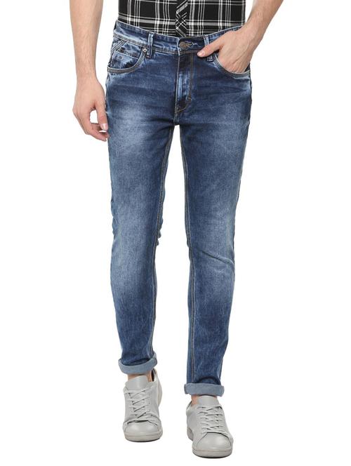 blue cotton blend washed jeans - 15907145 - Standard Image - 1