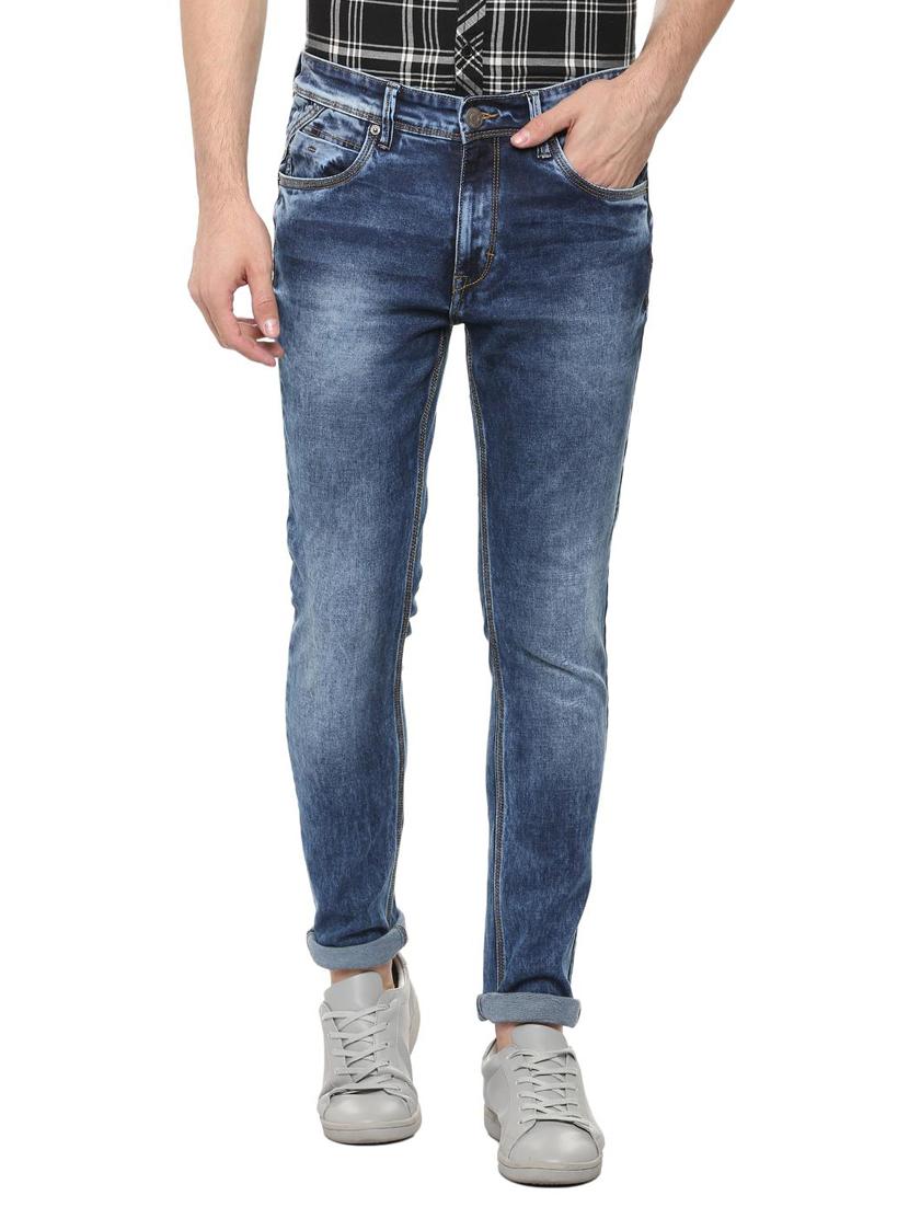 blue cotton blend washed jeans - 15907145 - Zoom Image - 1