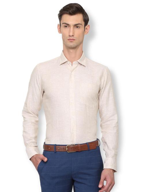 beige solid casual shirt - 15907230 - Very Small Image - 1