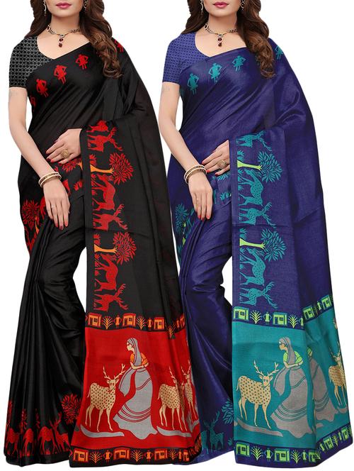 multicolor printed saree combo (set of 2) with blouse - 15907621 - Standard Image - 1