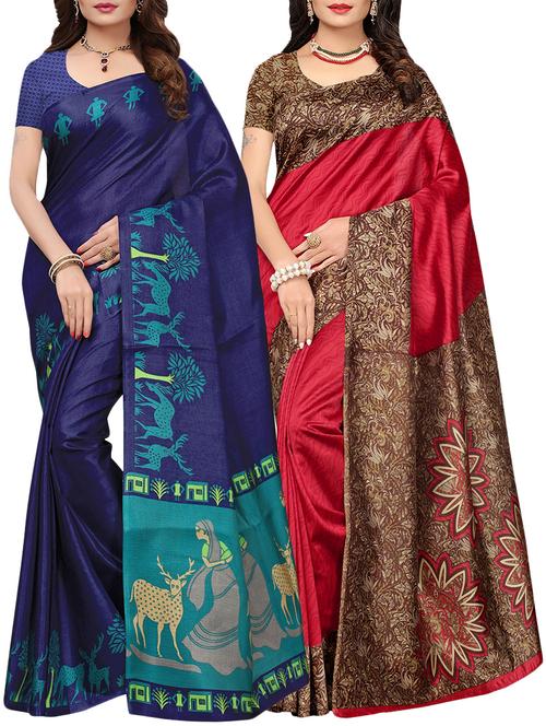 multicolor printed saree combo (set of 2) with blouse - 15907630 - Standard Image - 1