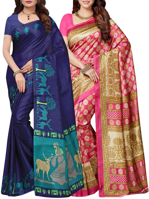 multicolor printed saree combo (set of 2) with blouse - 15907631 - Standard Image - 1