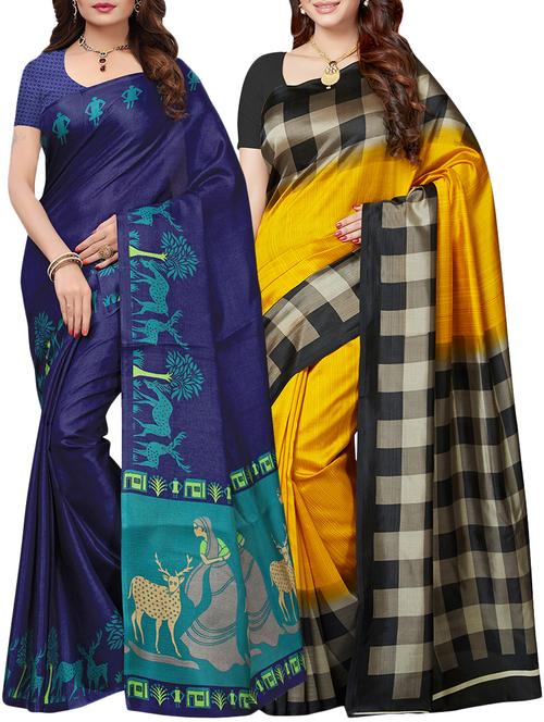 multicolor printed saree combo (set of 2) with blouse - 15907632 - Standard Image - 1