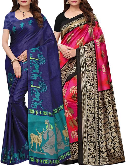 multicolor printed saree combo (set of 2) with blouse - 15907633 - Standard Image - 1