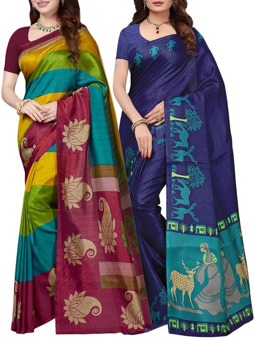 multicolor printed saree combo (set of 2) with blouse - 15907634 - Standard Image - 1