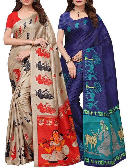 multicolor printed saree combo (set of 2) with blouse - 15907635 - Standard Image - 1