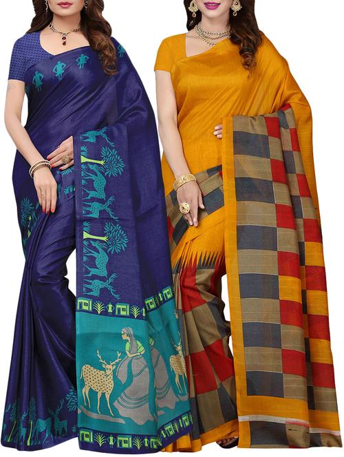 multicolor printed saree combo (set of 2) with blouse - 15907637 - Standard Image - 1