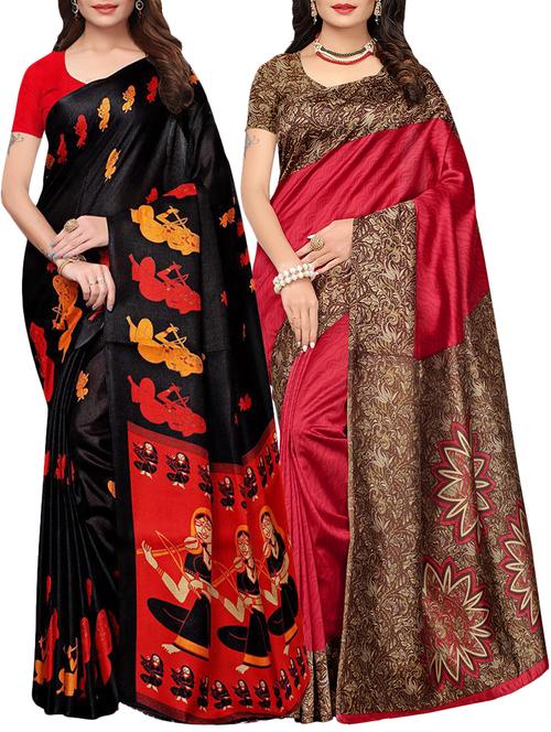 multicolor printed saree combo (set of 2) with blouse - 15907638 - Standard Image - 1