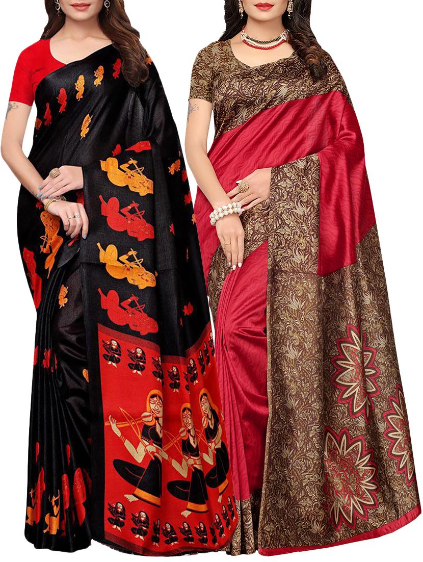multicolor printed saree combo (set of 2) with blouse - 15907638 - Zoom Image - 1
