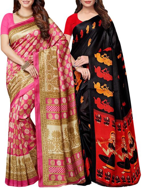 multicolor printed saree combo (set of 2) with blouse - 15907639 - Standard Image - 1