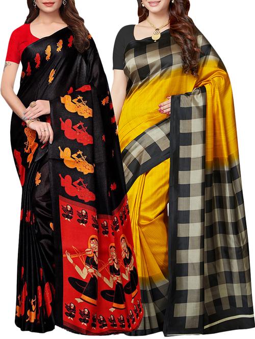 multicolor printed saree combo (set of 2) with blouse - 15907640 - Standard Image - 1