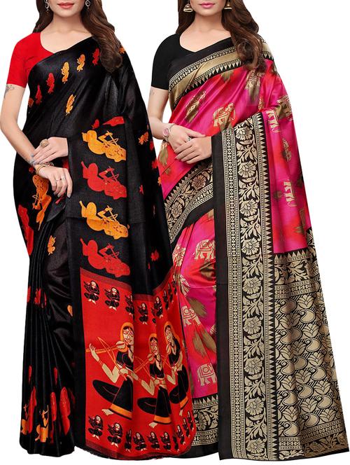 multicolor printed saree combo (set of 2) with blouse - 15907641 - Standard Image - 1