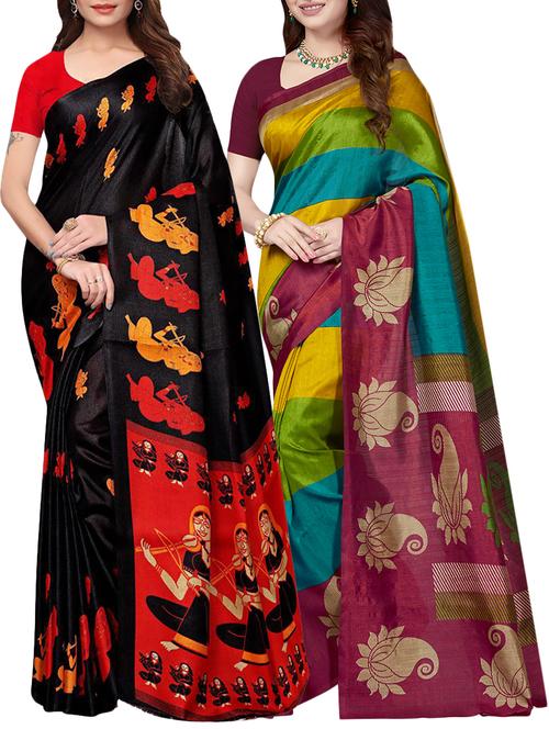 multicolor printed saree combo (set of 2) with blouse - 15907642 - Standard Image - 1