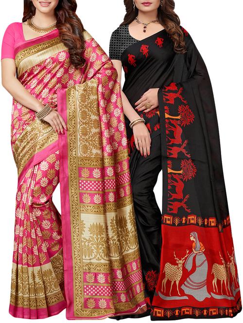 multicolor printed saree combo (set of 2) with blouse - 15907645 - Standard Image - 1
