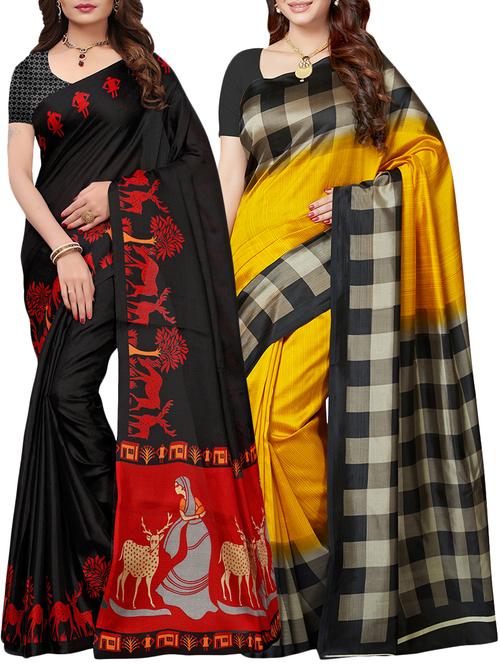multicolor printed saree combo (set of 2) with blouse - 15907646 - Standard Image - 1