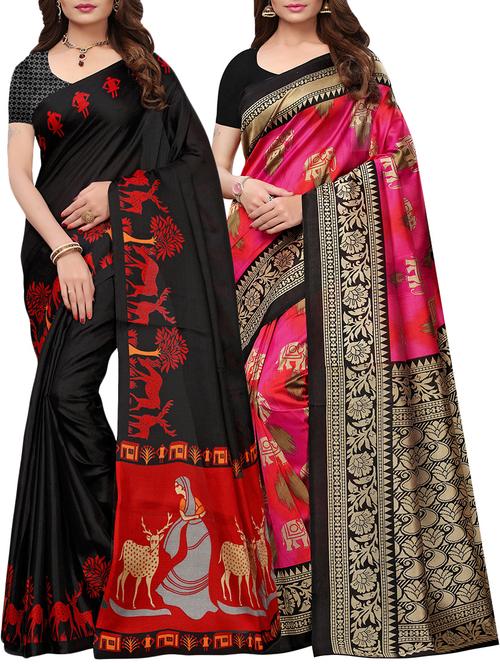 multicolor printed saree combo (set of 2) with blouse - 15907647 - Standard Image - 1