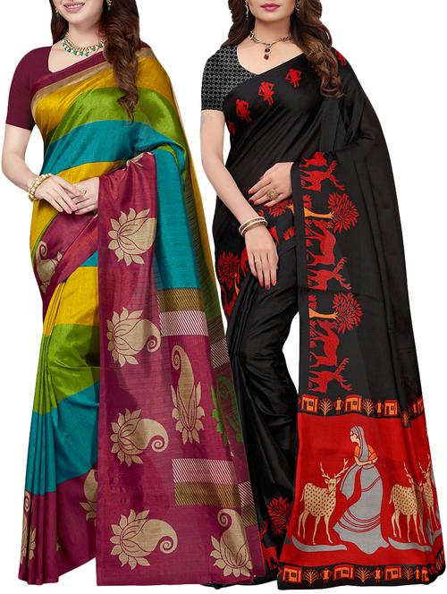 multicolor printed saree combo (set of 2) with blouse - 15907648 - Standard Image - 1