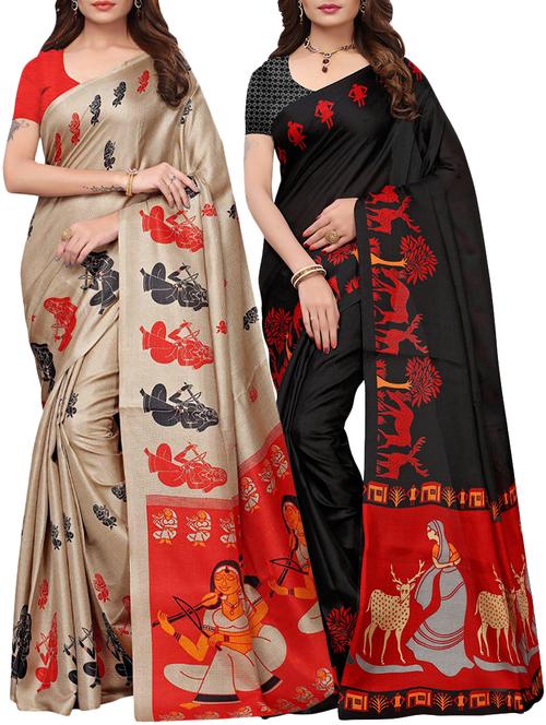multicolor printed saree combo (set of 2) with blouse - 15907649 - Standard Image - 1