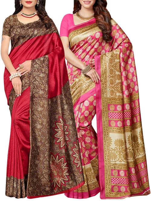 multicolor printed saree combo (set of 2) with blouse - 15907651 - Standard Image - 1