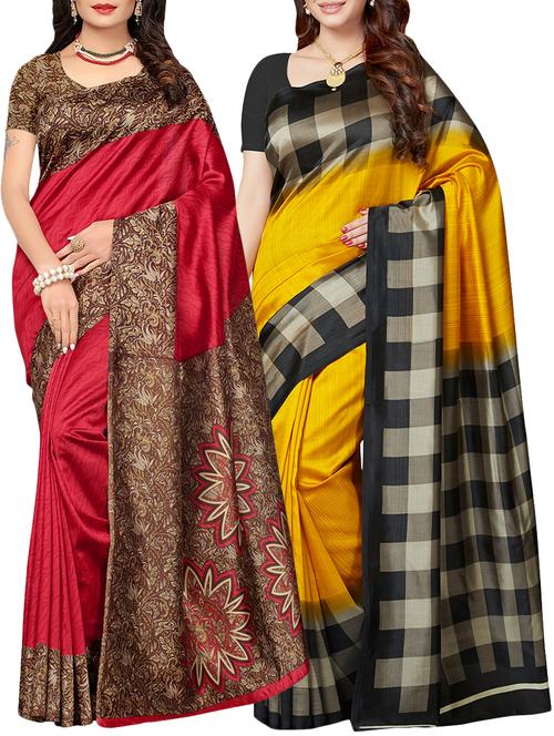 multicolor printed saree combo (set of 2) with blouse - 15907652 - Standard Image - 1