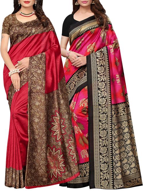 multicolor printed saree combo (set of 2) with blouse - 15907653 - Standard Image - 1