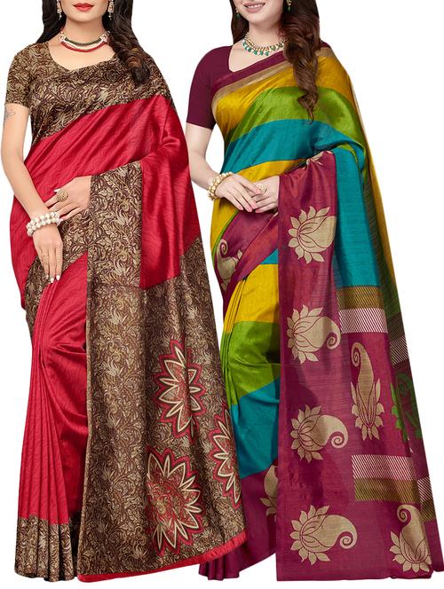 multicolor printed saree combo (set of 2) with blouse - 15907654 - Standard Image - 1