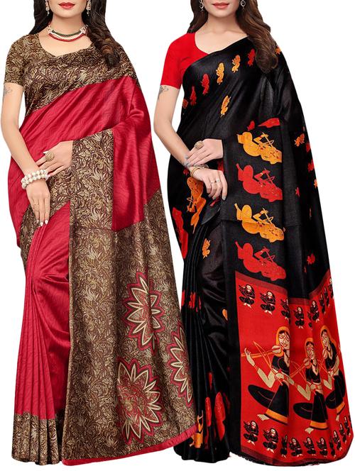 multicolor printed saree combo (set of 2) with blouse - 15907656 - Standard Image - 1