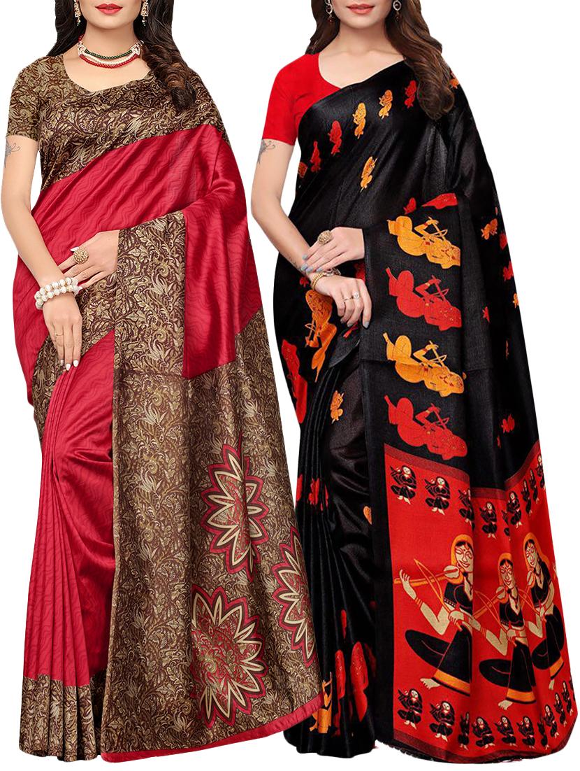multicolor printed saree combo (set of 2) with blouse - 15907656 - Zoom Image - 1