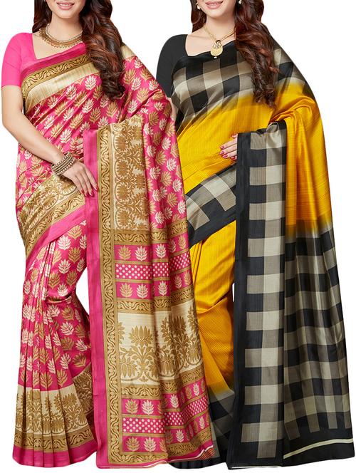 multicolor printed saree combo (set of 2) with blouse - 15907657 - Standard Image - 1