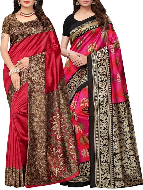 multicolor printed saree combo (set of 2) with blouse - 15907658 - Standard Image - 1