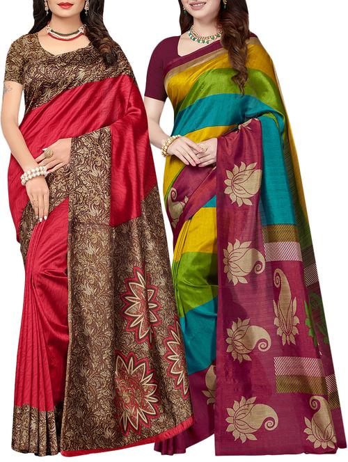 multicolor printed saree combo (set of 2) with blouse - 15907659 - Standard Image - 1