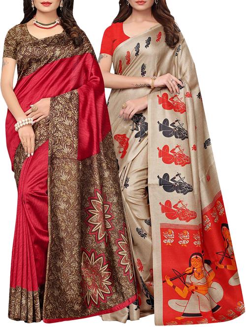 multicolor printed saree combo (set of 2) with blouse - 15907660 - Standard Image - 1
