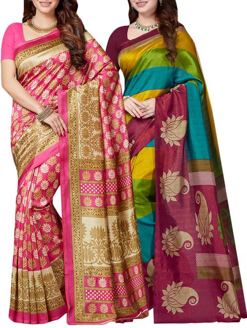 multicolor printed saree combo (set of 2) with blouse - 15907664 - Standard Image - 1