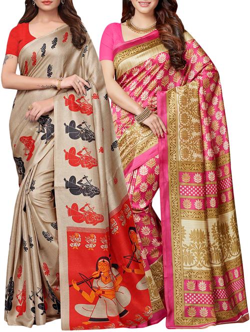 multicolor printed saree combo (set of 2) with blouse - 15907665 - Standard Image - 1