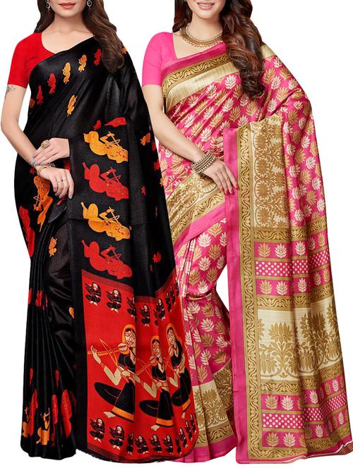 multicolor printed saree combo (set of 2) with blouse - 15907666 - Standard Image - 1