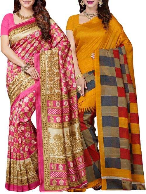 multicolor printed saree combo (set of 2) with blouse - 15907667 - Standard Image - 1