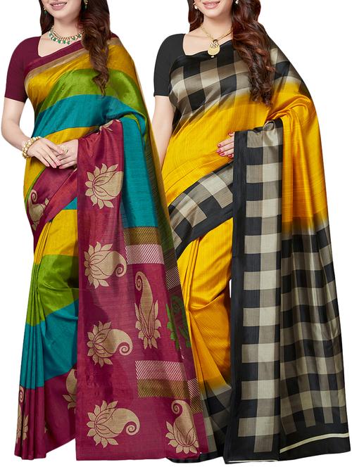 multicolor printed saree combo (set of 2) with blouse - 15907669 - Standard Image - 1