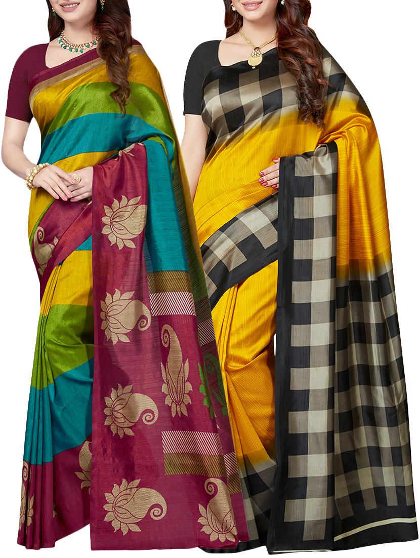 multicolor printed saree combo (set of 2) with blouse - 15907669 - Zoom Image - 1