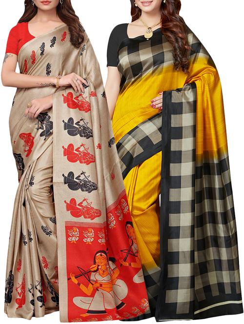 multicolor printed saree combo (set of 2) with blouse - 15907670 - Standard Image - 1